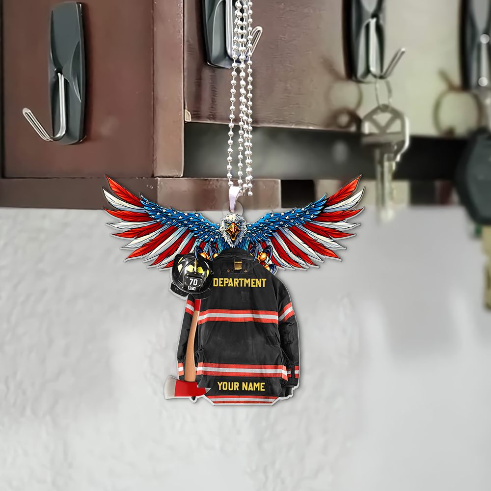 Eagle Thin Red Line Flag, Personalized Armor Firefighter, Shaped Flat Acrylic Car Ornament Two Sides Print