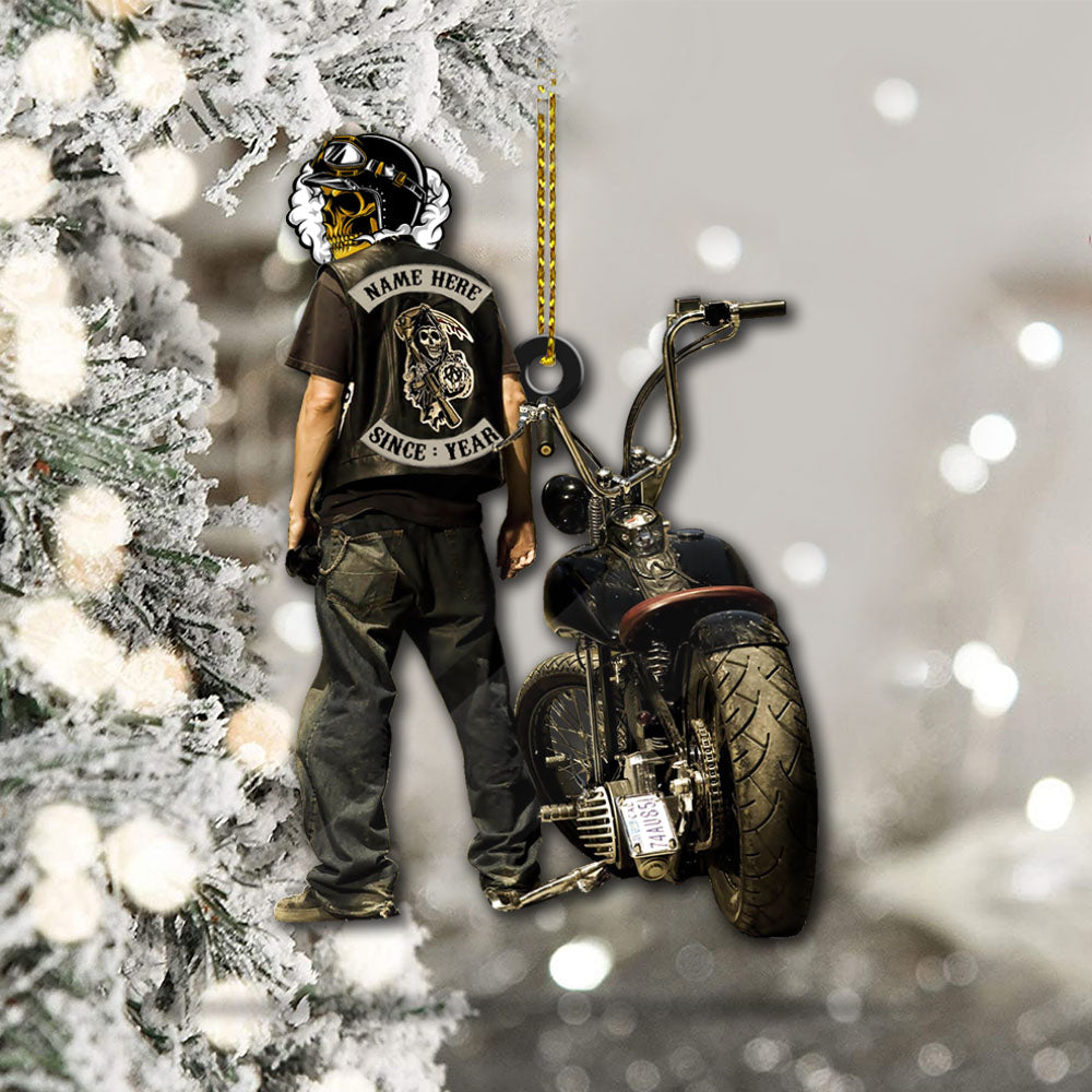 Biker Skull Personalized Name And Since Year Acrylic Ornament 2 Sides Print Vr2, Made By Acrylic And The 2 Sides Are The Same