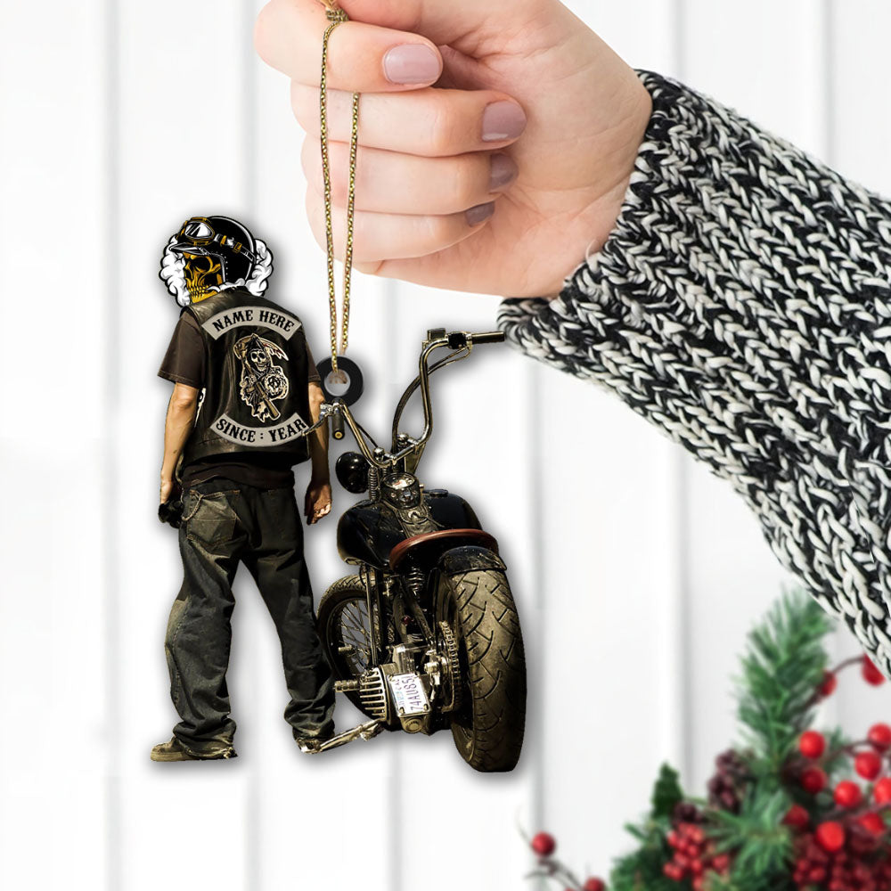 Biker Skull Personalized Name And Since Year Acrylic Ornament 2 Sides Print Vr2, Made By Acrylic And The 2 Sides Are The Same
