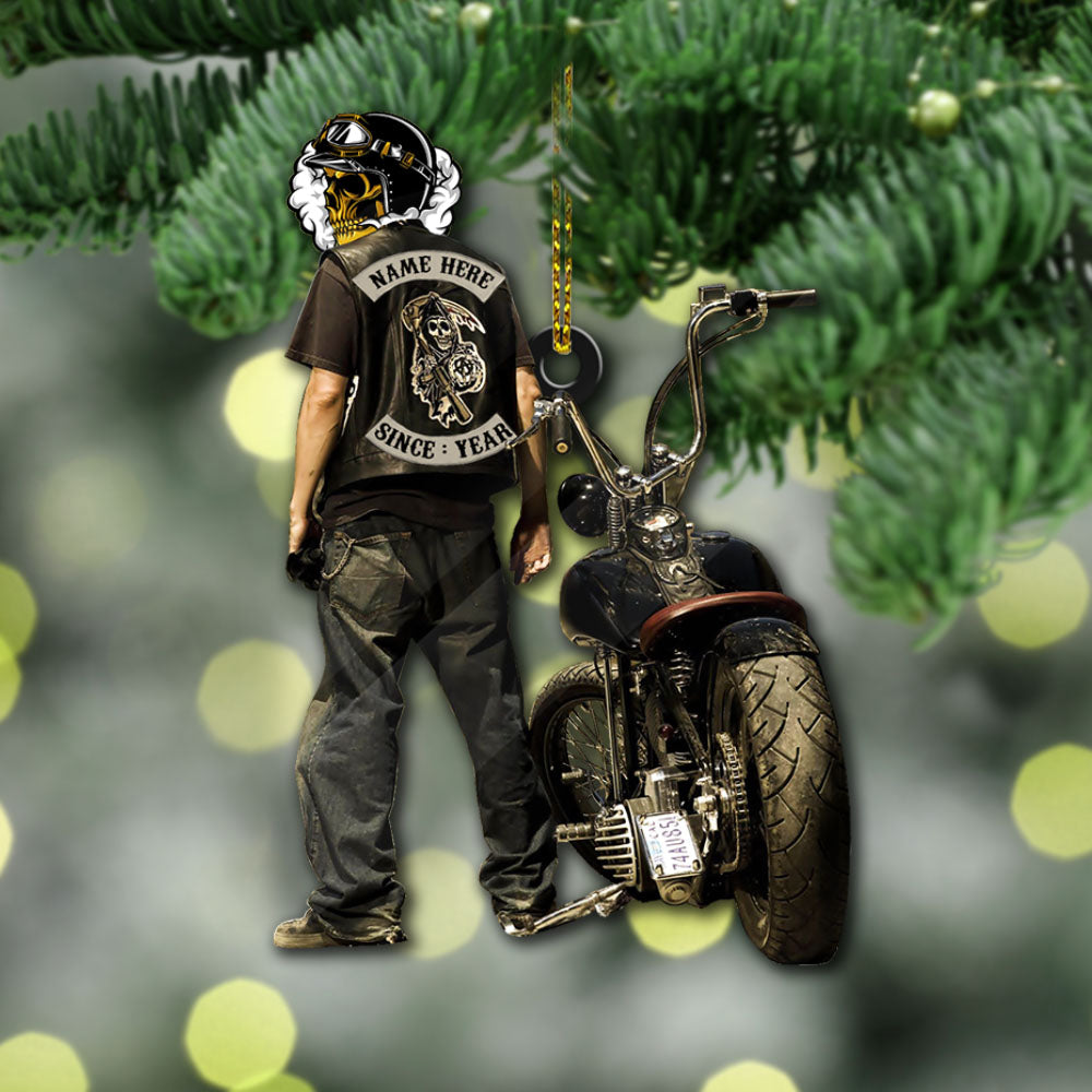 Biker Skull Personalized Name And Since Year Acrylic Ornament 2 Sides Print Vr2, Made By Acrylic And The 2 Sides Are The Same