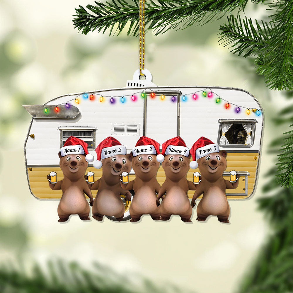 Camping Bears Christmas, Custom Shaped Acrylic Ornament Two Sides Print, Gift for Campers, Made By Acrylic And The 2 sides Are The Same