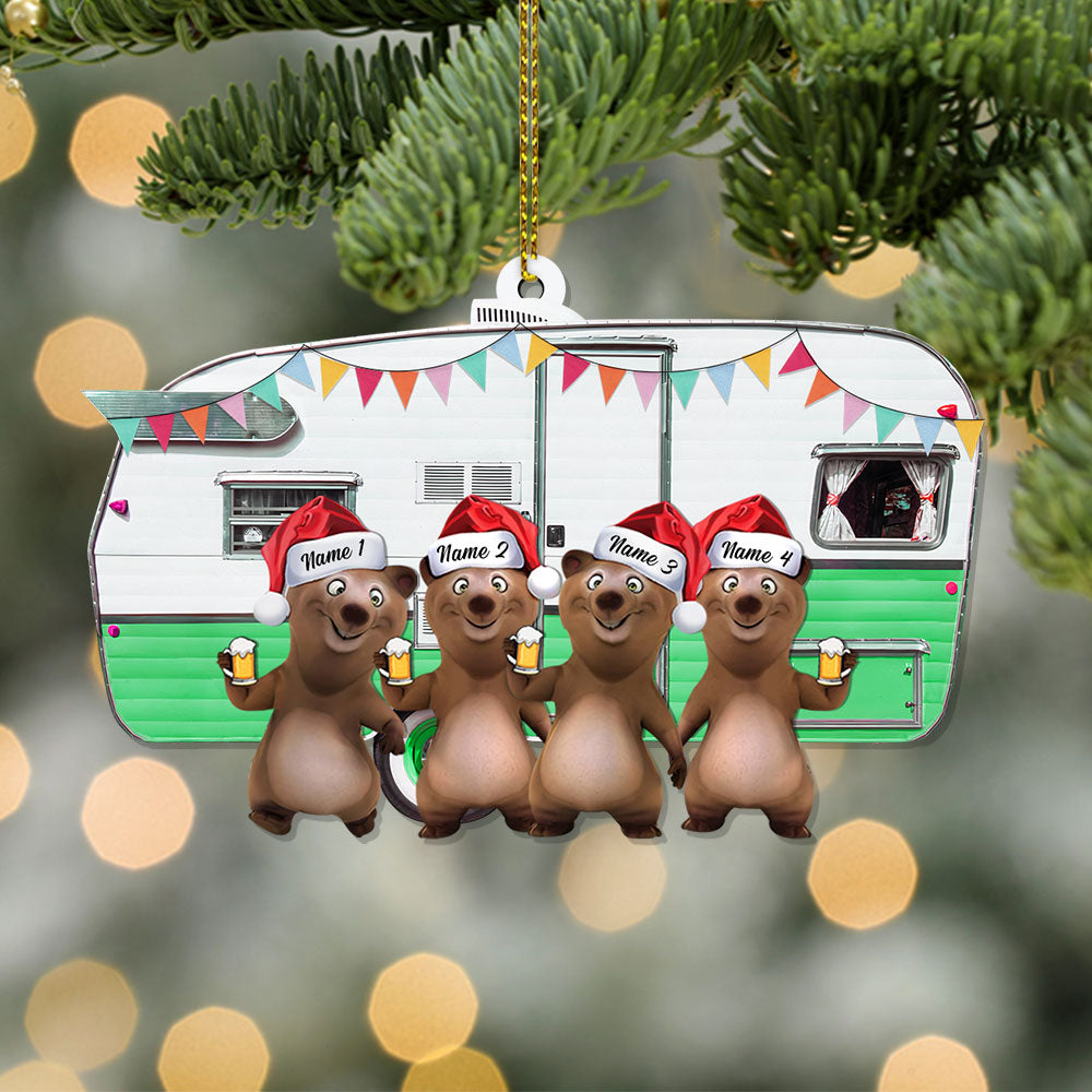 Camping Bears Christmas, Custom Shaped Acrylic Ornament Two Sides Print, Gift for Campers, Made By Acrylic And The 2 sides Are The Same
