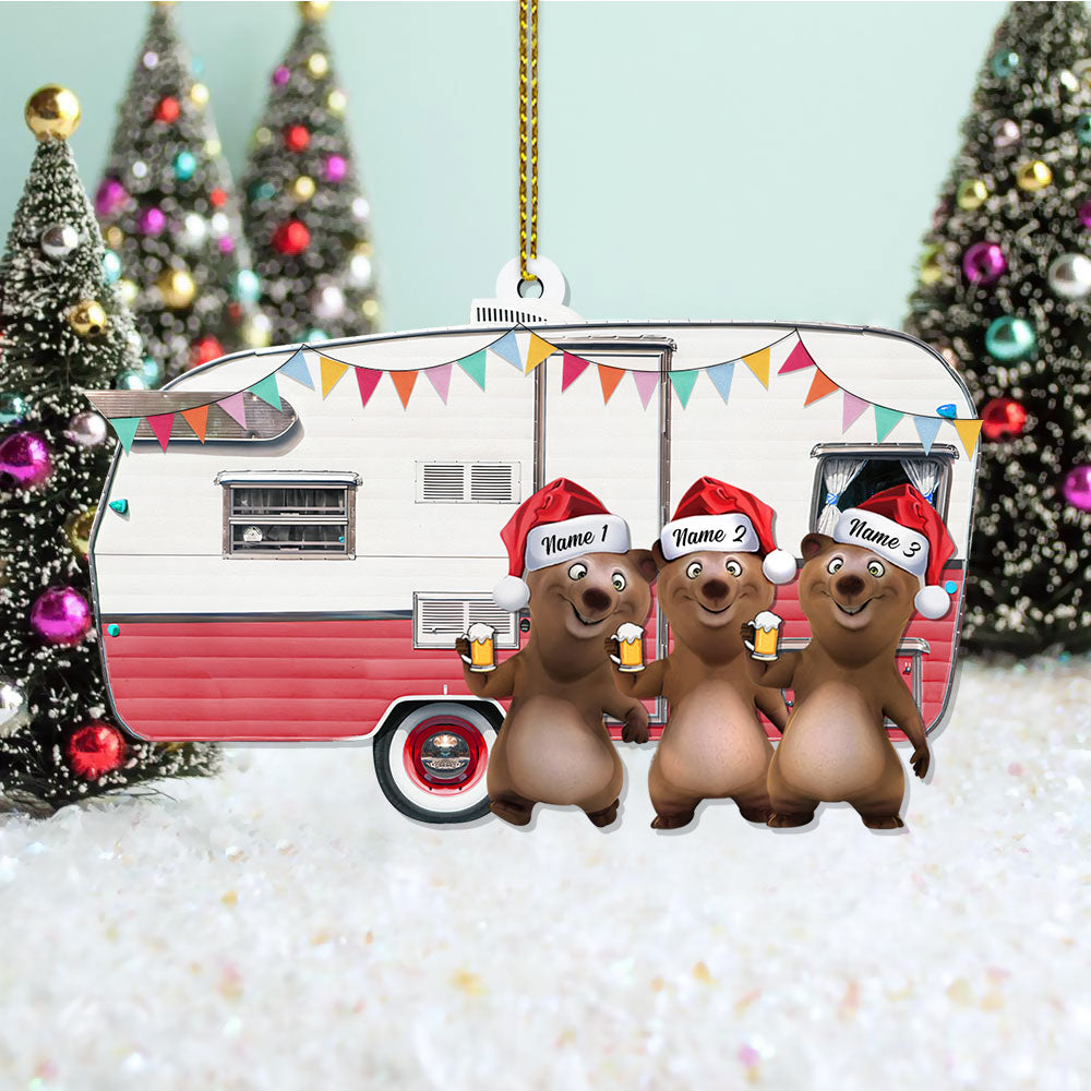 Camping Bears Christmas, Custom Shaped Acrylic Ornament Two Sides Print, Gift for Campers, Made By Acrylic And The 2 sides Are The Same