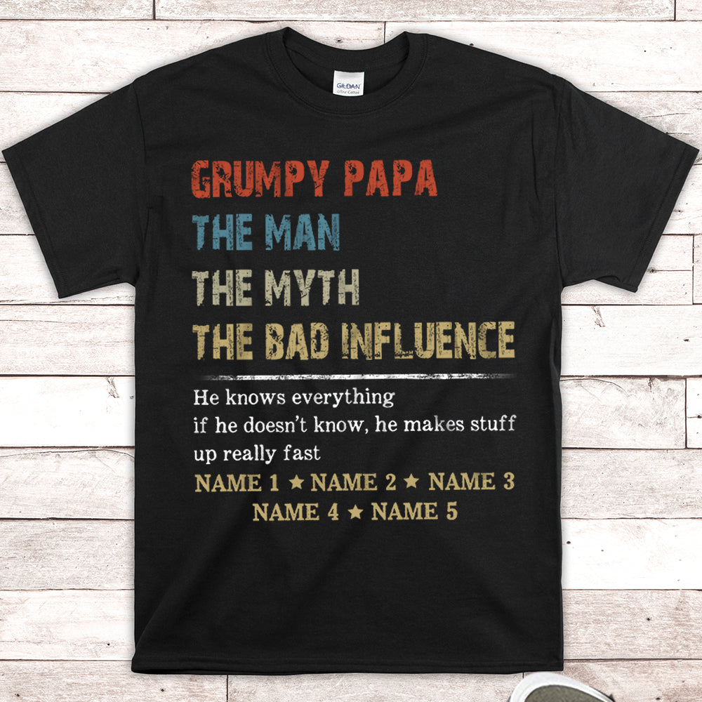 Custom Shirt Gift For Papa, Grandpa, Poppop, Grandpa Knows Everything, Nickname And Grandkid's Names Can Be Changed