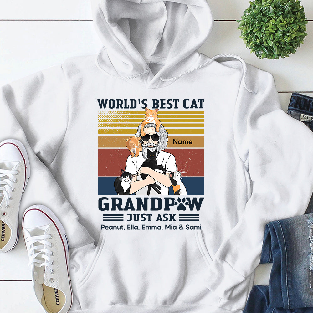 Personalized Man With Cat, World's Best Cat Grandpaw Just Ask..., Father's Day Shirts, Gift For Cat Lovers