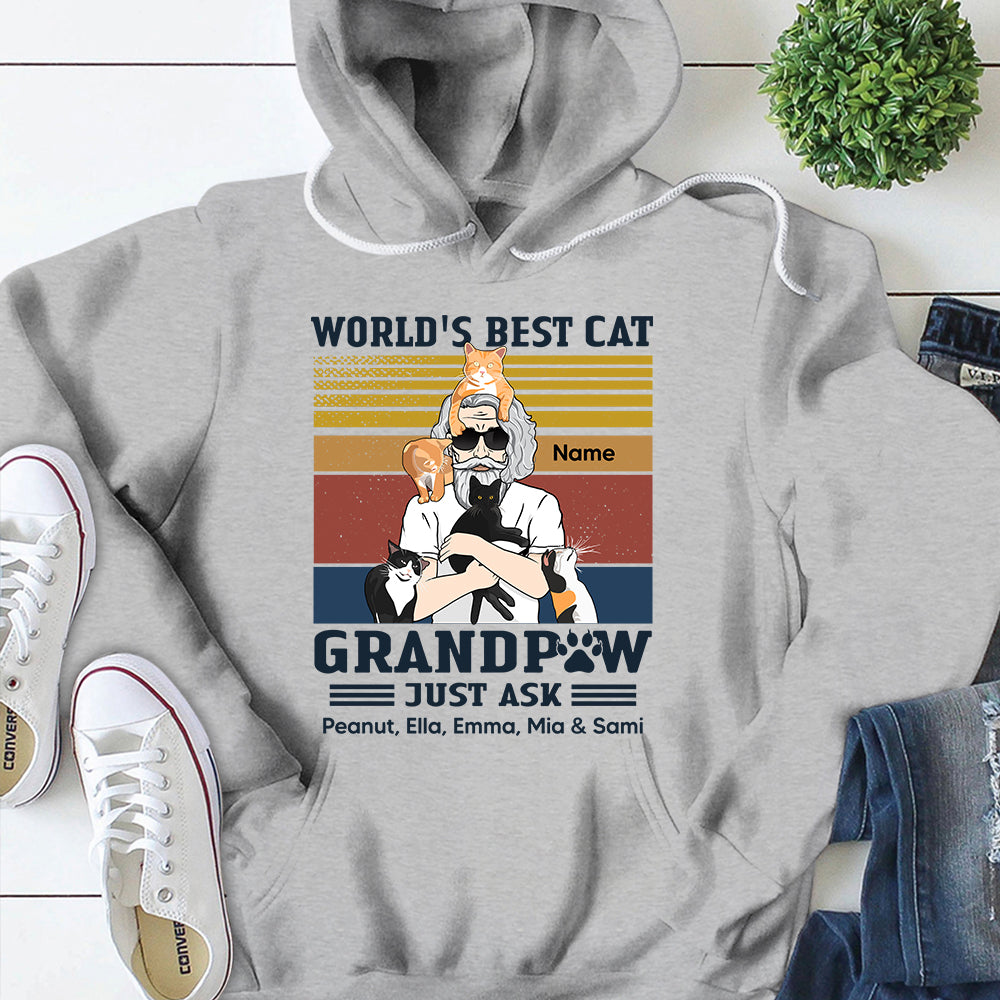 Personalized Man With Cat, World's Best Cat Grandpaw Just Ask..., Father's Day Shirts, Gift For Cat Lovers