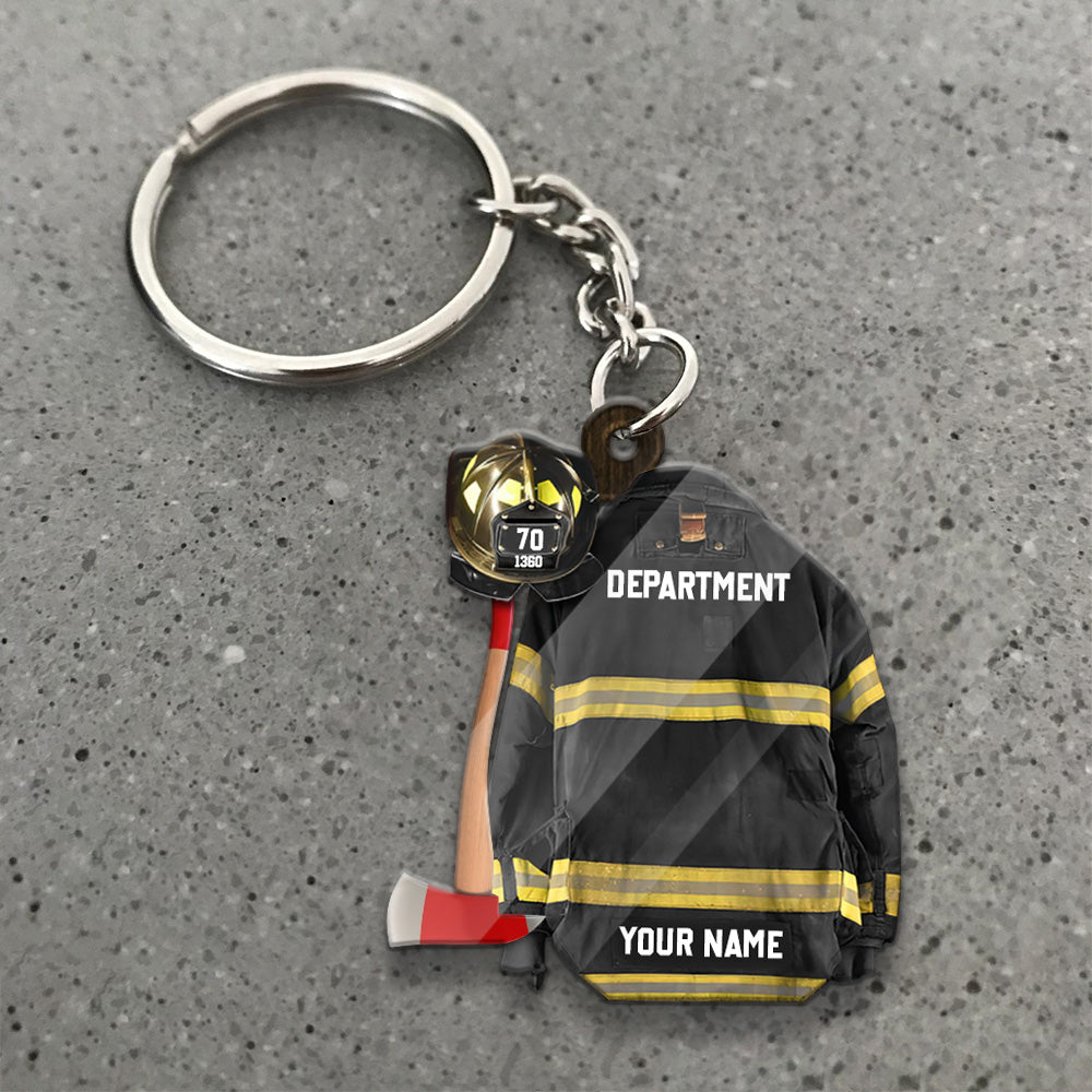 Firefighter Armor Custom Shaped Acrylic Keychain Two Sides Print - Custom Clothes and Helmet