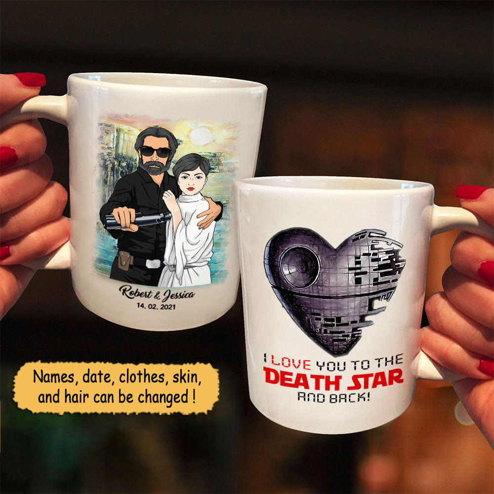I Love You To The Death Star And Back, Personalized Mug For Couples, Name, Date & Character Can Be Changed