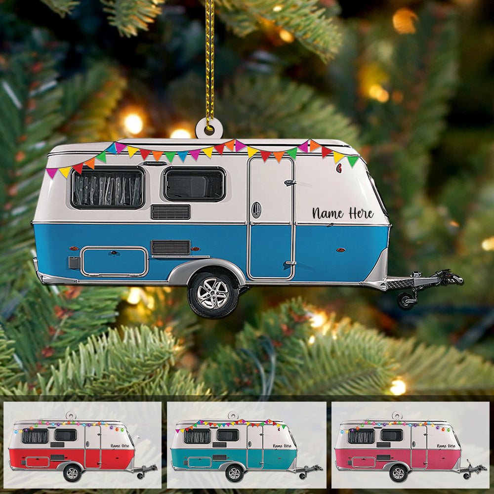 Caravan Camper Ornament, Custom Shaped Acrylic Ornament Two Sides Print, Name & Caravan's Color can be changed vr2, Made By Acrylic And The 2 Sides Are The Same