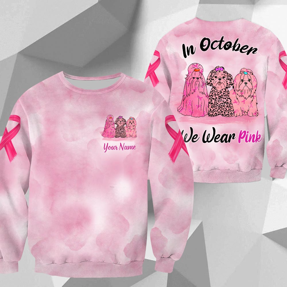 Shih Tzu Vr2 In October We Wear Pink, Breast Cancer Awareness Personalized All Over Print Shirt