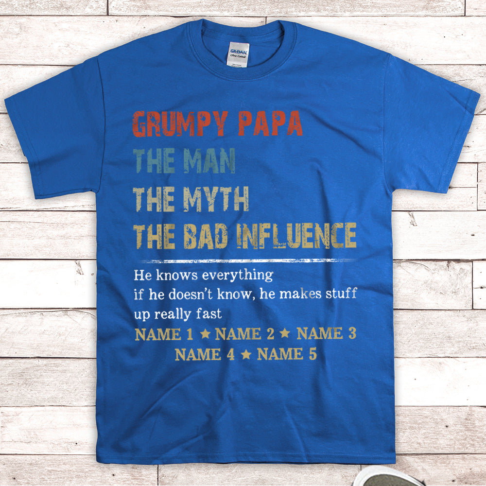 Custom Shirt Gift For Papa, Grandpa, Poppop, Grandpa Knows Everything, Nickname And Grandkid's Names Can Be Changed