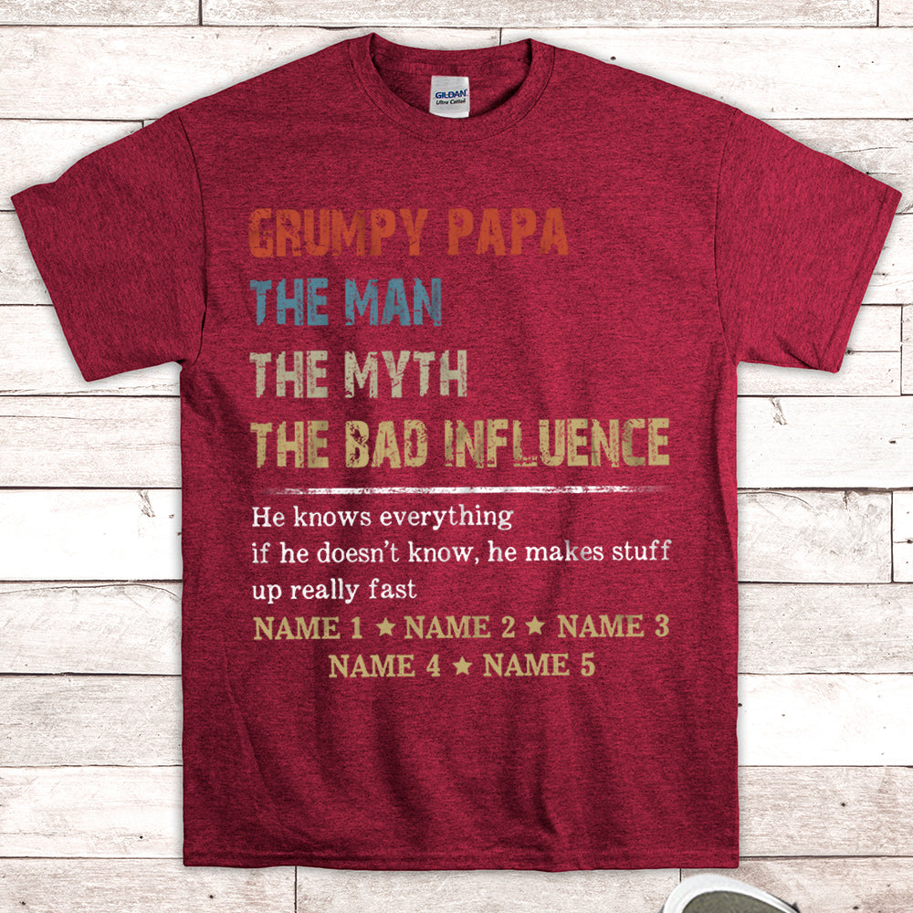 Custom Shirt Gift For Papa, Grandpa, Poppop, Grandpa Knows Everything, Nickname And Grandkid's Names Can Be Changed
