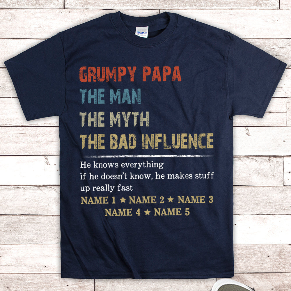 Custom Shirt Gift For Papa, Grandpa, Poppop, Grandpa Knows Everything, Nickname And Grandkid's Names Can Be Changed