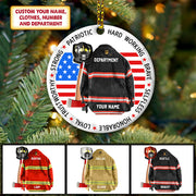 Strong Patriotic Hard Working Brave Selfless Honorable Loyal Trustworthy Inspiring Clothes And Helmet Personalized Circle Ornament