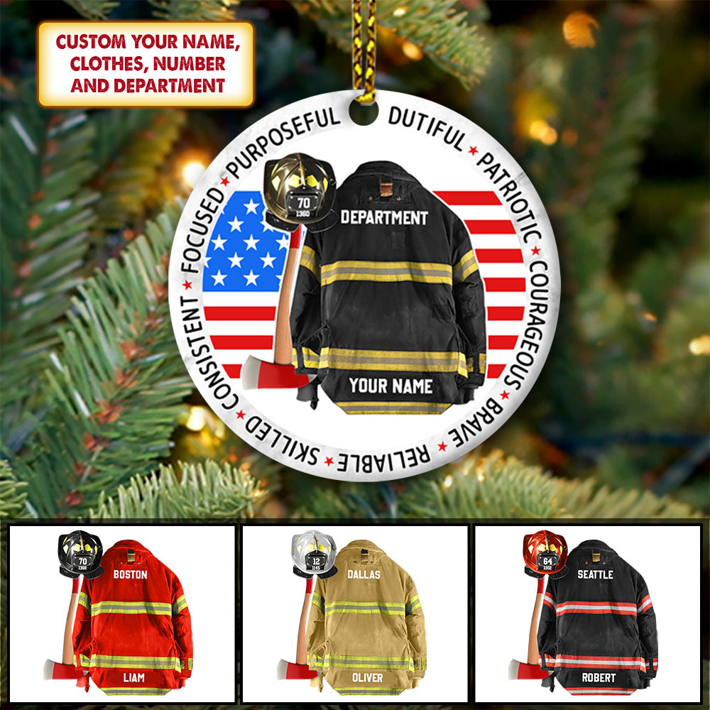 Focused Purposeful Dutiful Patriotic Courageous Brave Reliable Skilled Consistent Clothes And Helmet Personalized Circle Ornament