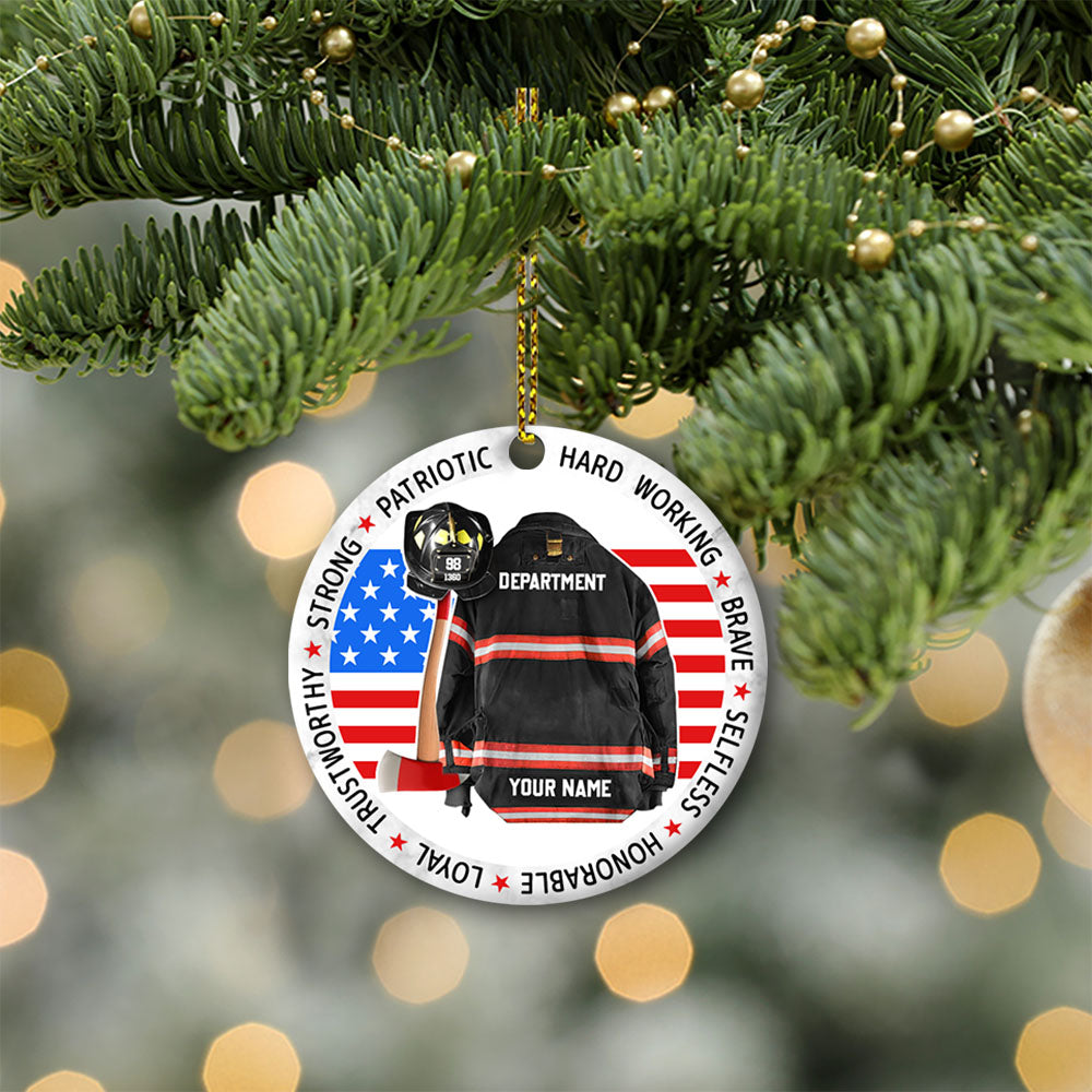 Strong Patriotic Hard Working Brave Selfless Honorable Loyal Trustworthy Inspiring Clothes And Helmet Personalized Circle Ornament