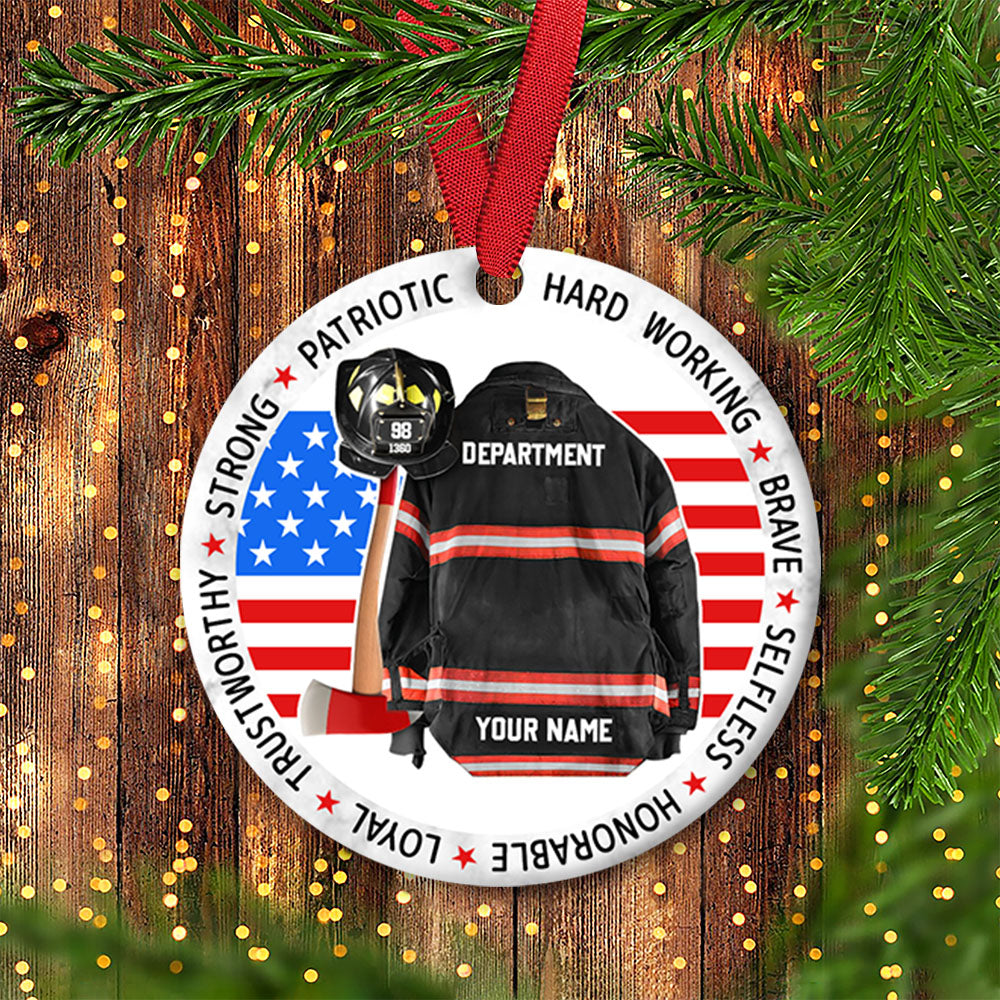 Strong Patriotic Hard Working Brave Selfless Honorable Loyal Trustworthy Inspiring Clothes And Helmet Personalized Circle Ornament