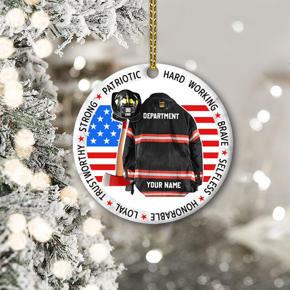 Strong Patriotic Hard Working Brave Selfless Honorable Loyal Trustworthy Inspiring Clothes And Helmet Personalized Circle Ornament