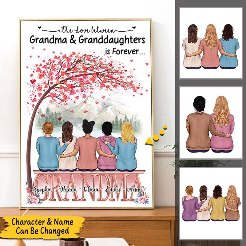 The Love Between Grandma & Granddaughters Is Forever Poster & Canvas For Grandma & Granddaughter, Name & Character Can Be Changed