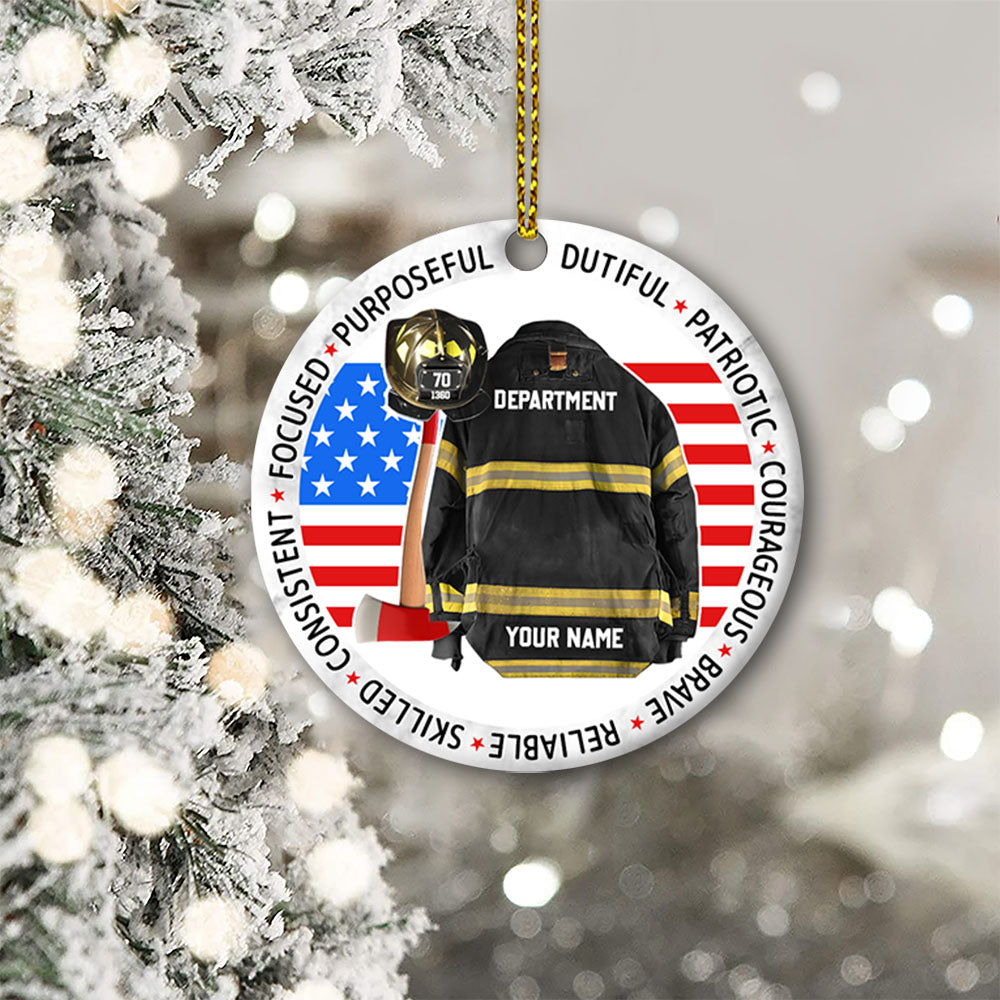 Focused Purposeful Dutiful Patriotic Courageous Brave Reliable Skilled Consistent Clothes And Helmet Personalized Circle Ornament