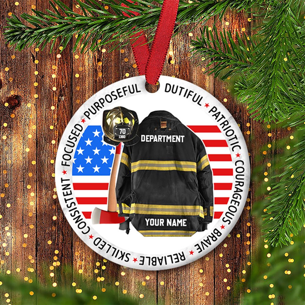 Focused Purposeful Dutiful Patriotic Courageous Brave Reliable Skilled Consistent Clothes And Helmet Personalized Circle Ornament