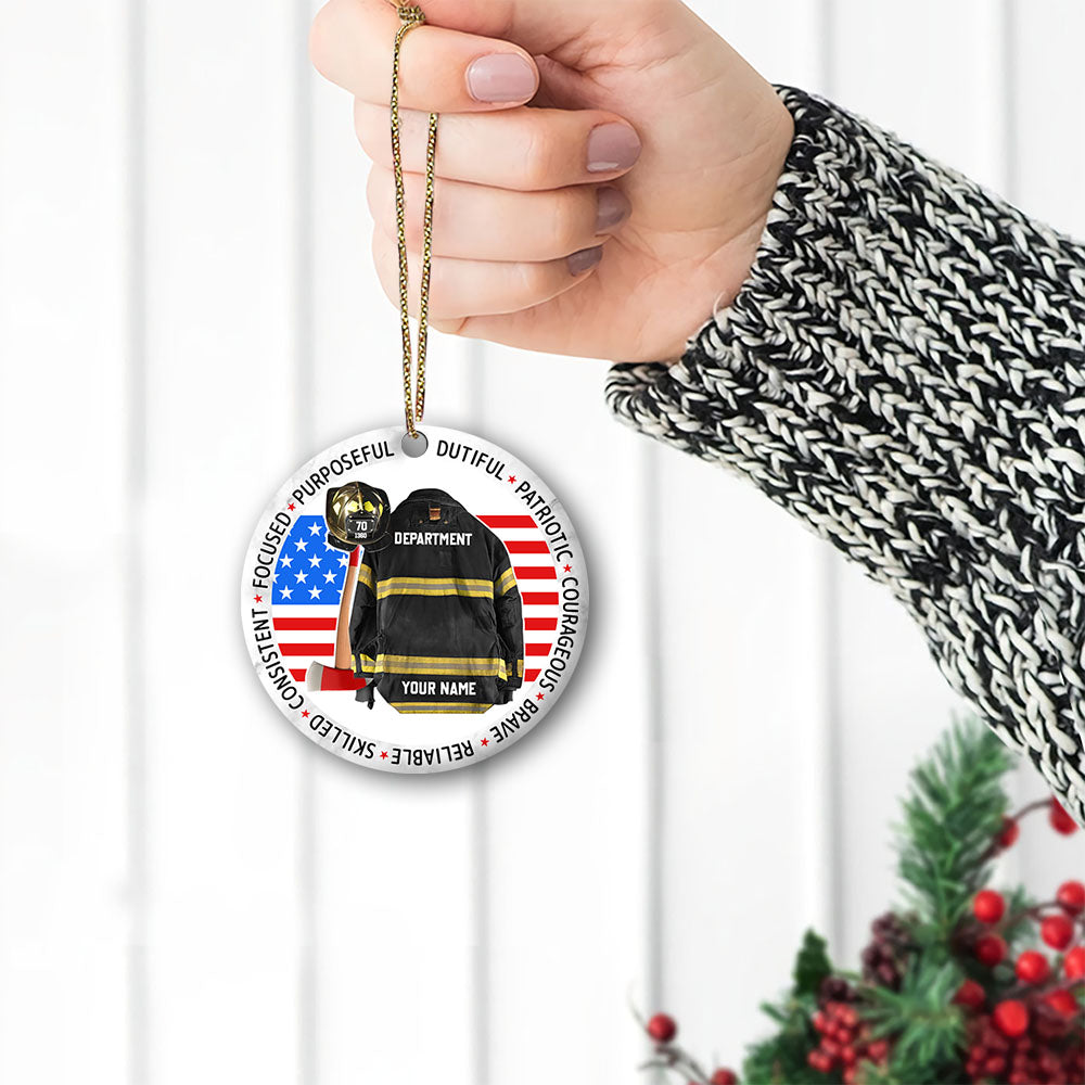 Focused Purposeful Dutiful Patriotic Courageous Brave Reliable Skilled Consistent Clothes And Helmet Personalized Circle Ornament