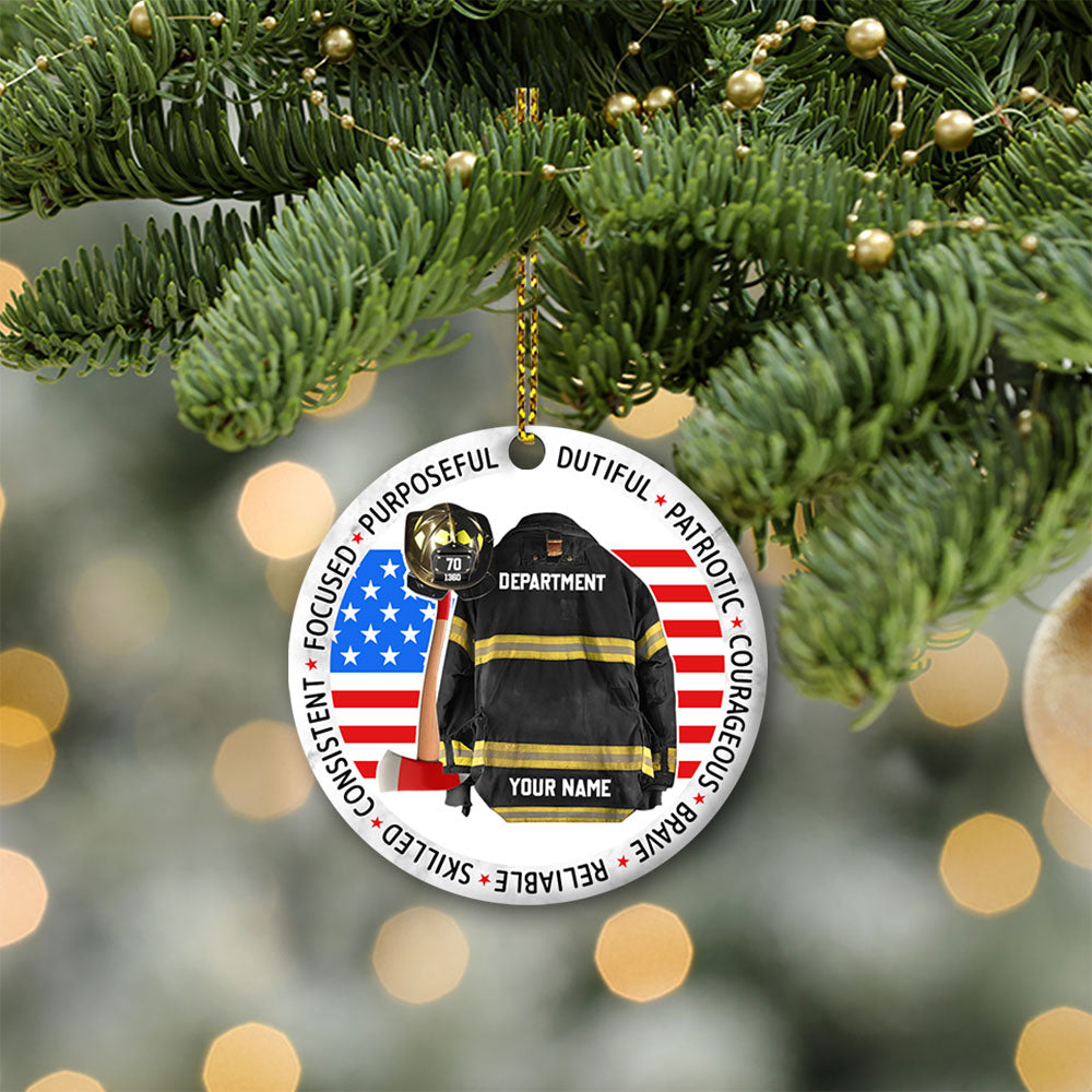 Focused Purposeful Dutiful Patriotic Courageous Brave Reliable Skilled Consistent Clothes And Helmet Personalized Circle Ornament