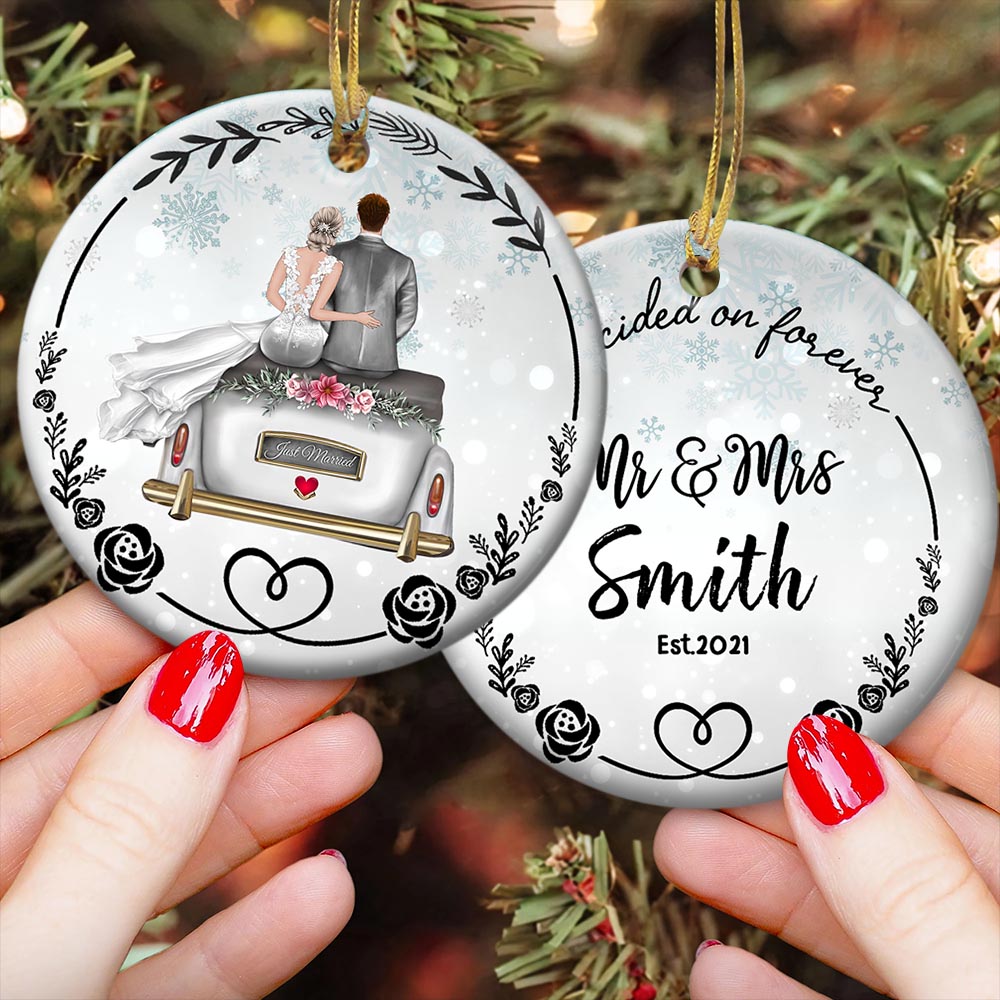 Custom We Decided On Forever Two-Side Printed Ornament, Christmas Gift, Anniversary Gift, Wedding Gift, Last Name, Date & Character Can Be Changed