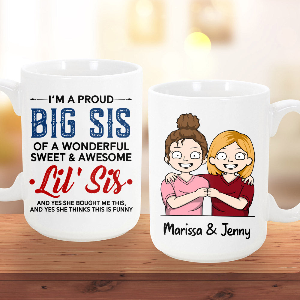 I'm A Proud Brother Of A Wonderful Sweet & Awesome Sister, Personalized Mug For Couples, Name & Character Can Be Changed
