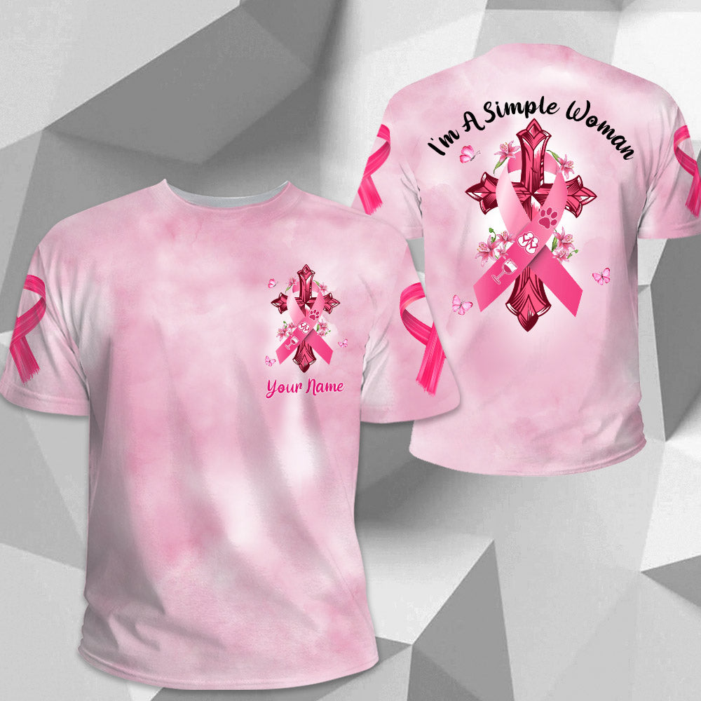 Paw Dog, Flip Flop, Wine, I'M A Simple Woman, Breast Cancer Awareness Personalized All Over Print Shirt