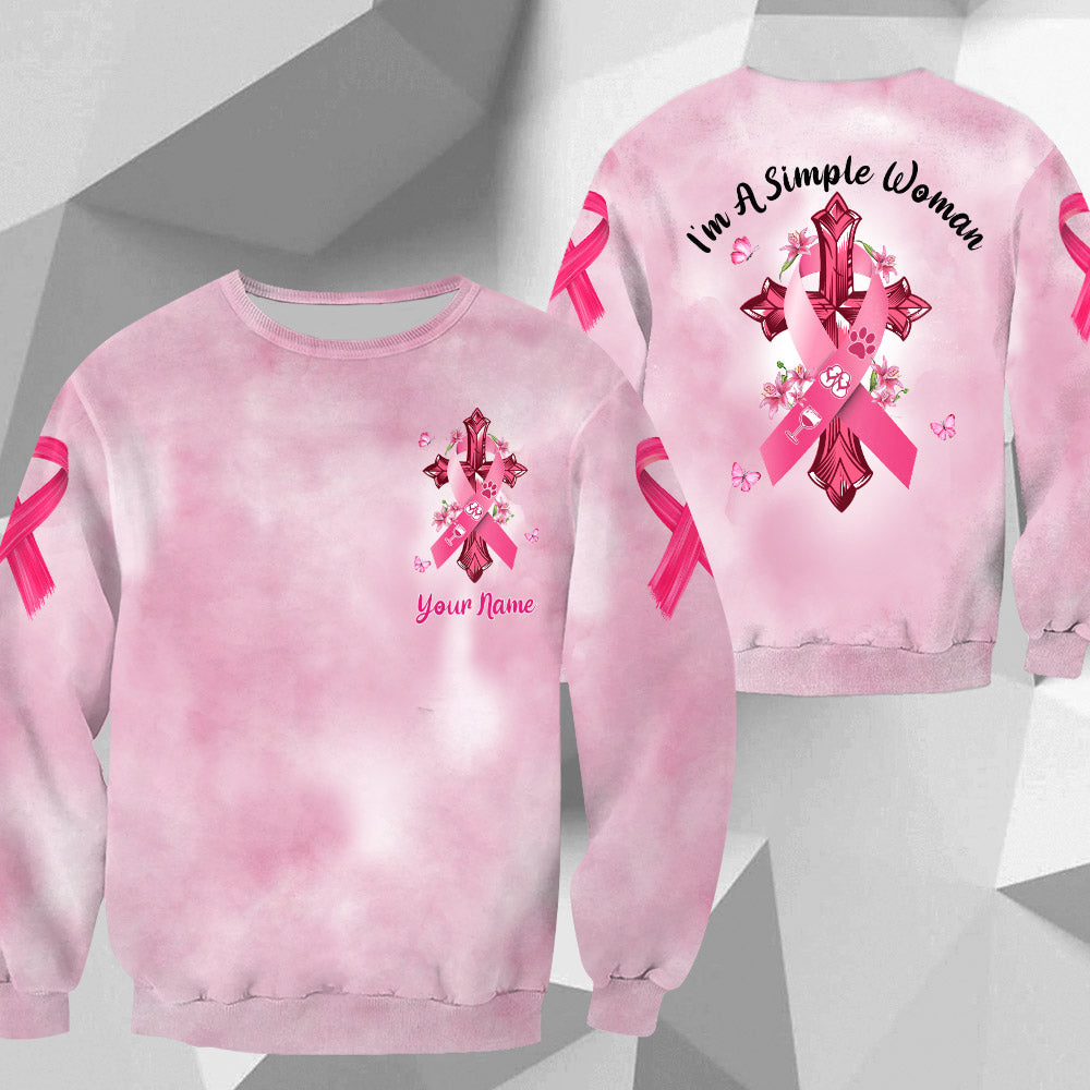 Paw Dog, Flip Flop, Wine, I'M A Simple Woman, Breast Cancer Awareness Personalized All Over Print Shirt