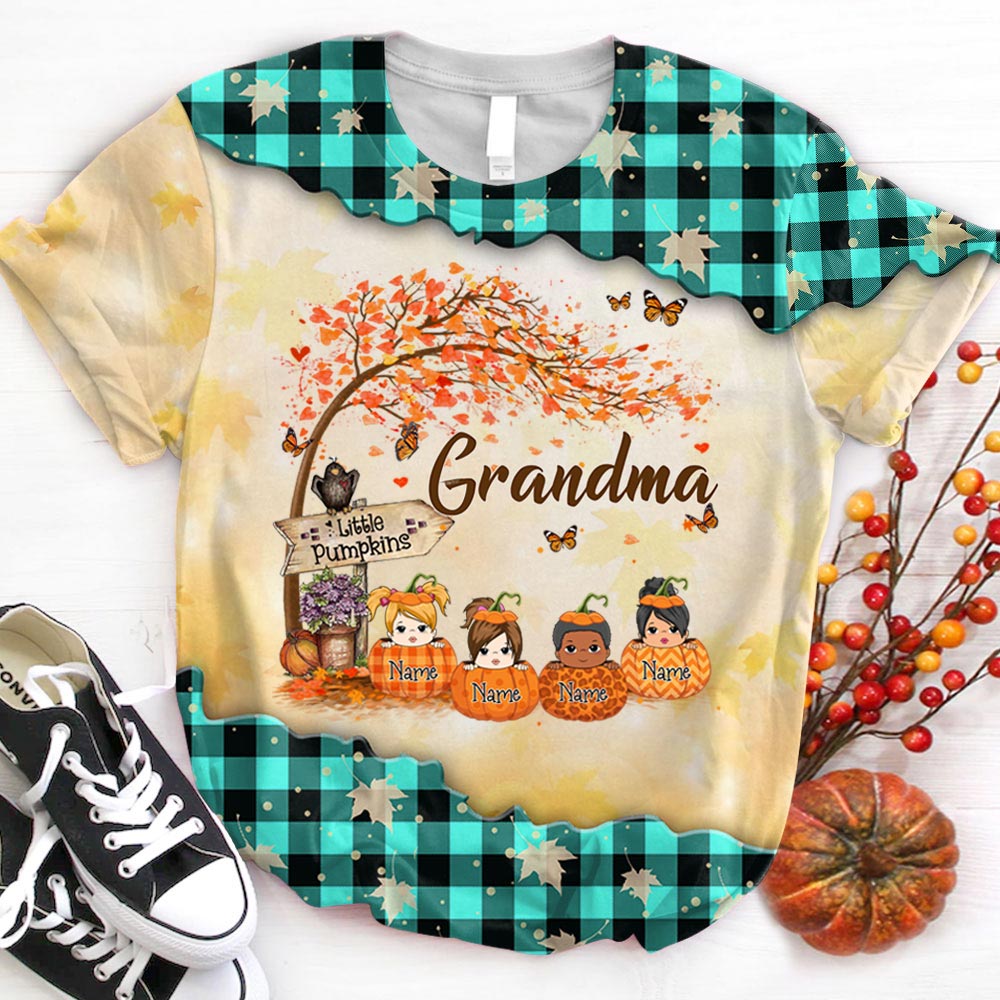 Nana's Little Pumpkin Autumn Halloween Personalized All Over Print 3D Shirts For Grandma Nana