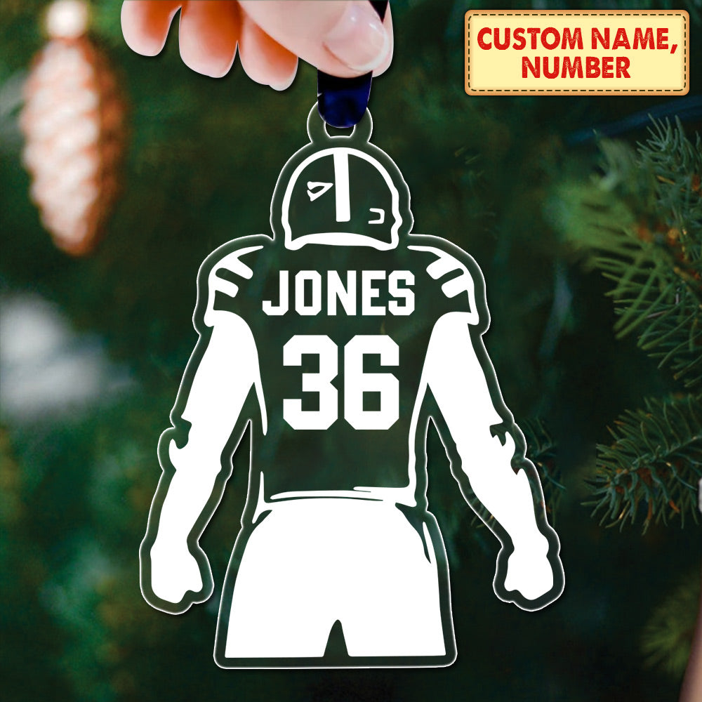 Engraved Acrylic Football Player Ornament Personalized Football Ornament 2 Sides Print, DO99, Made By Acrylic And The 2 Sides Are The Same