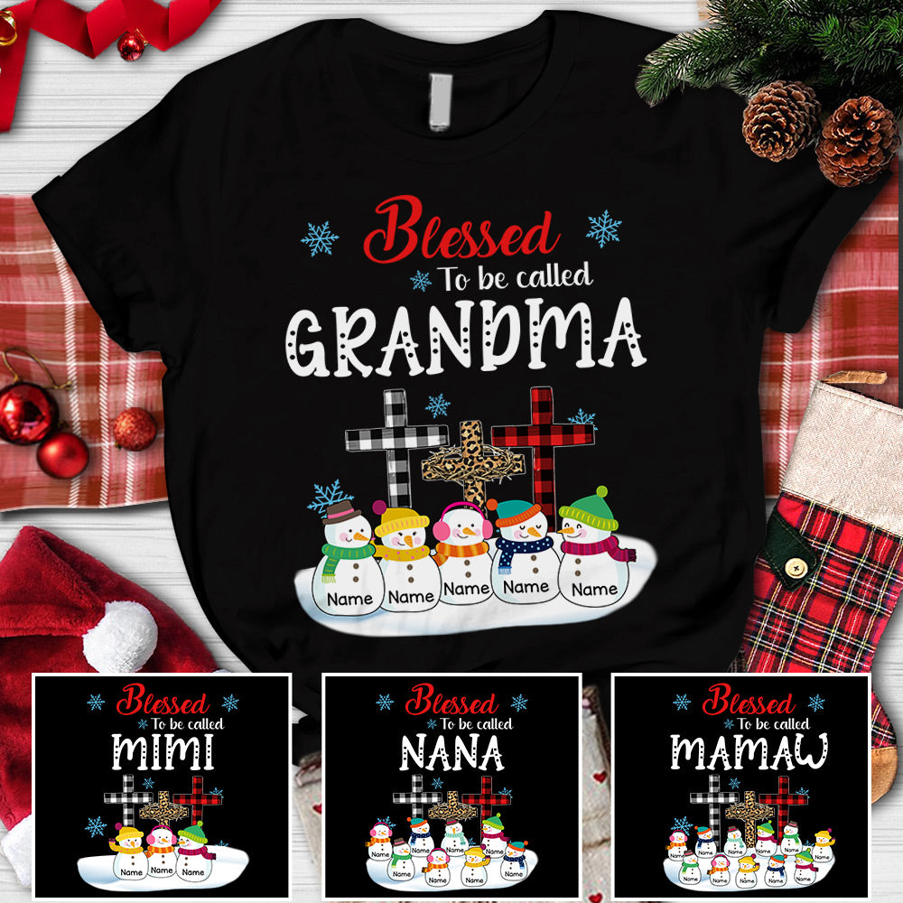 Blessed To Be Called Grandma Cross Snowman Winter Christmas Personalized Shirt For Grandma, HN98