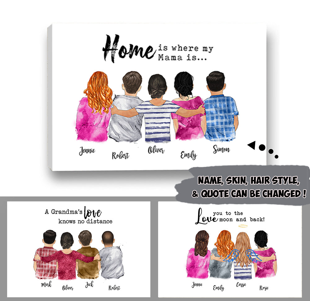 Personalized Mother's Hug Mom/Daughters/Sons, Sisters/Brothers, Grandma/Granddaughters Poster Canvas, Perfect Gift For Mother's Day Custom Gift Watercolor Art