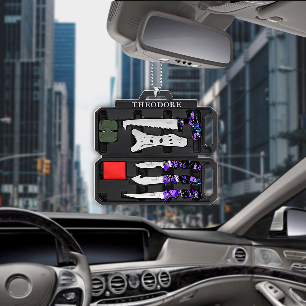 Personalized Flat Acrylic Car Ornament, Field Dressing Kit Hunting Knife Set Car Ornament, Name & Uniform Color can be changed