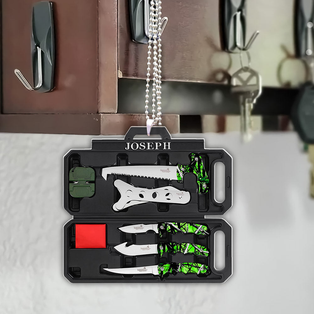 Personalized Flat Acrylic Car Ornament, Field Dressing Kit Hunting Knife Set Car Ornament, Name & Uniform Color can be changed