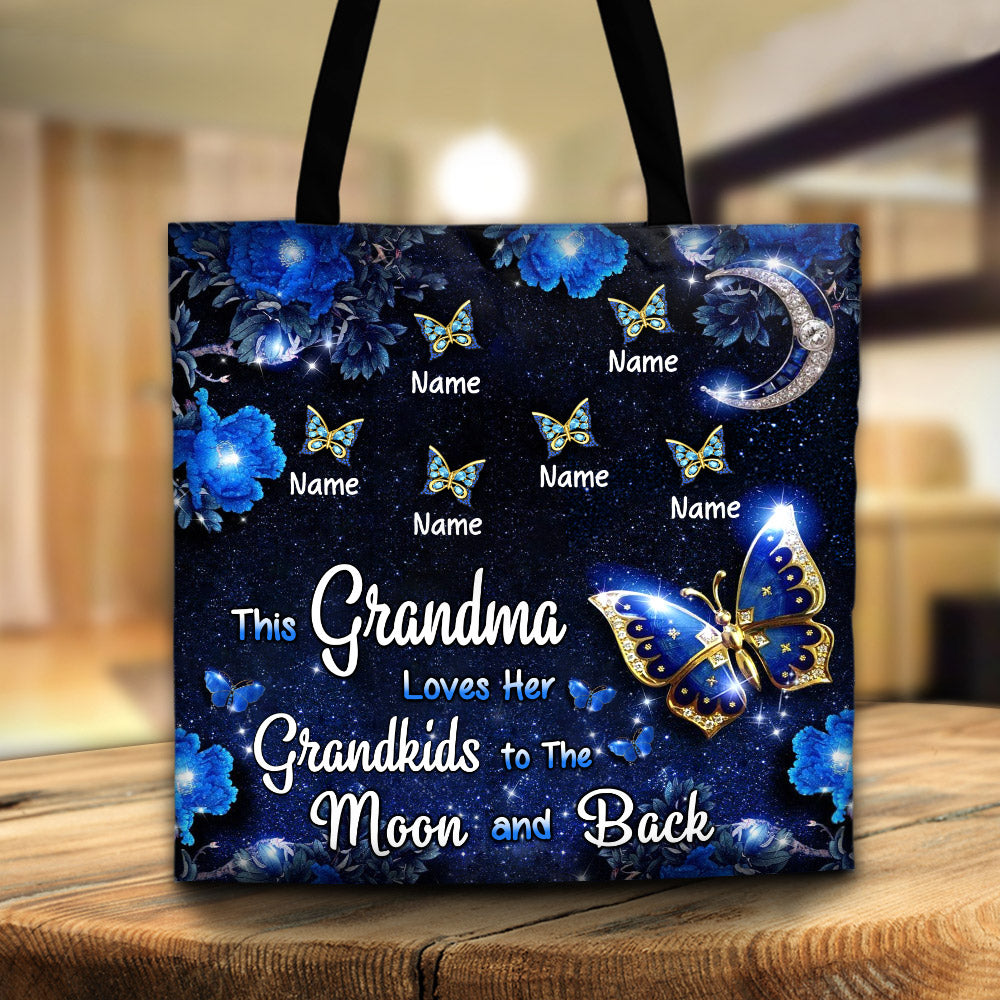 This Grandma Loves Her Grandkids To The Moon And Back Printed Personalized Tote Bag For Grandma