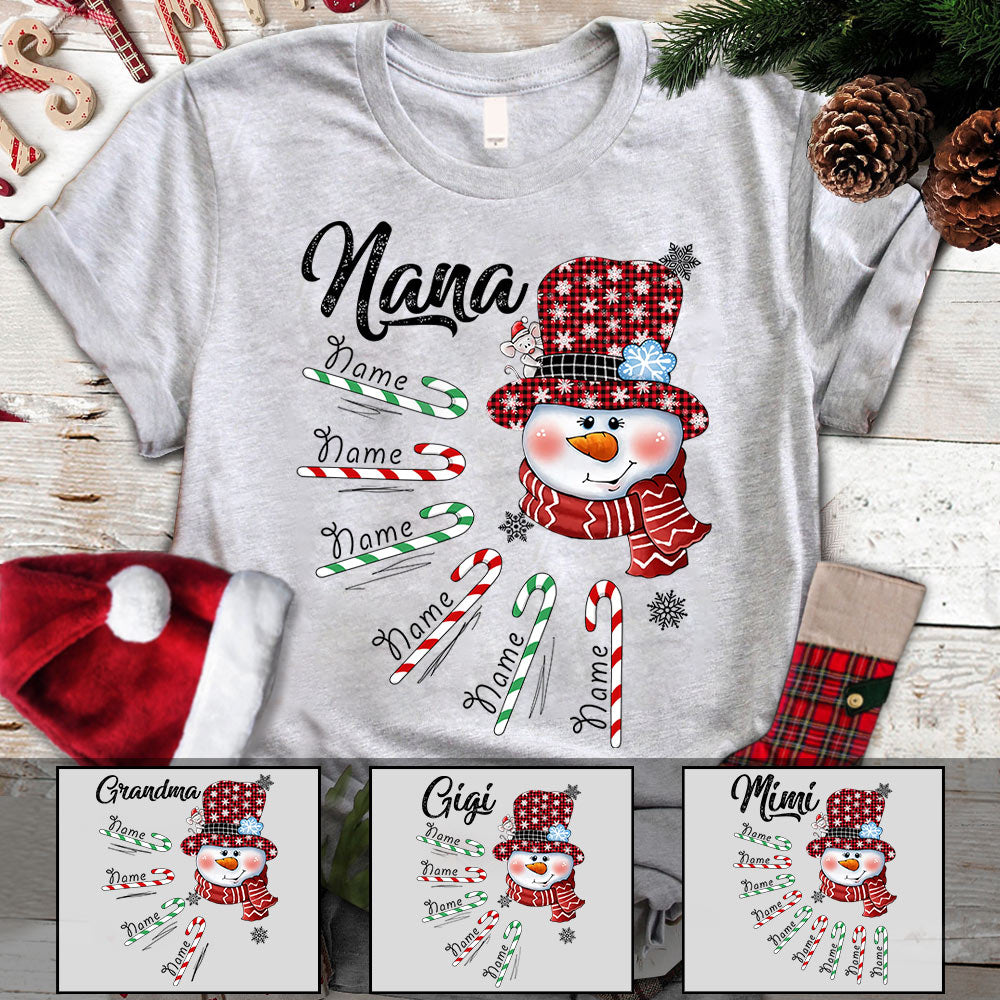 Grandma Snowman Candy Cane Christmas Personalized Shirt For Grandma