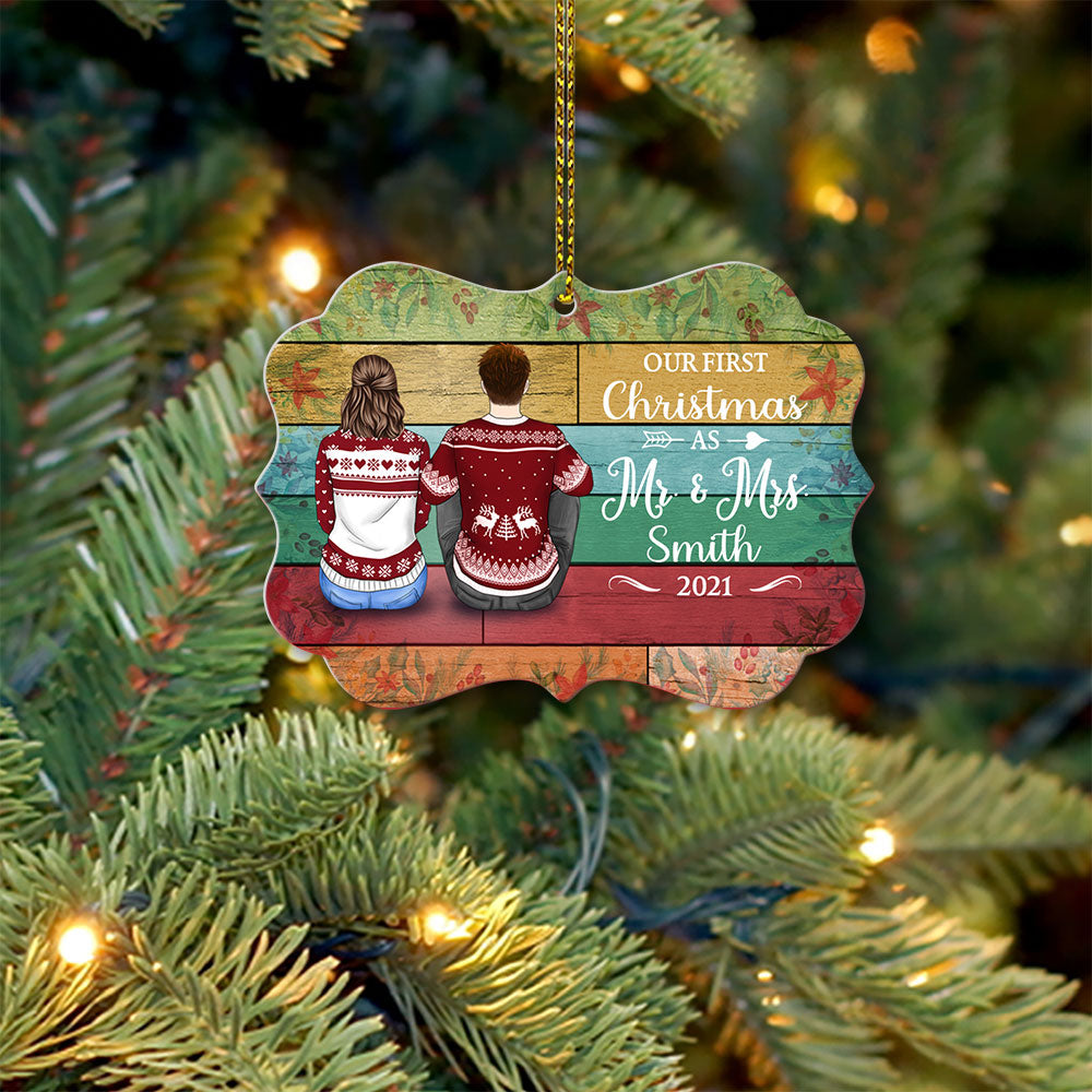 Our First Christmas Ornament Married Personalized Circle Ornament, DO99
