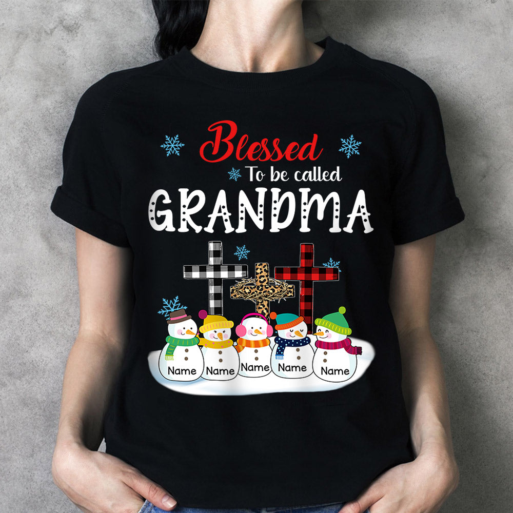 Blessed To Be Called Grandma Cross Snowman Winter Christmas Personalized Shirt For Grandma, HN98