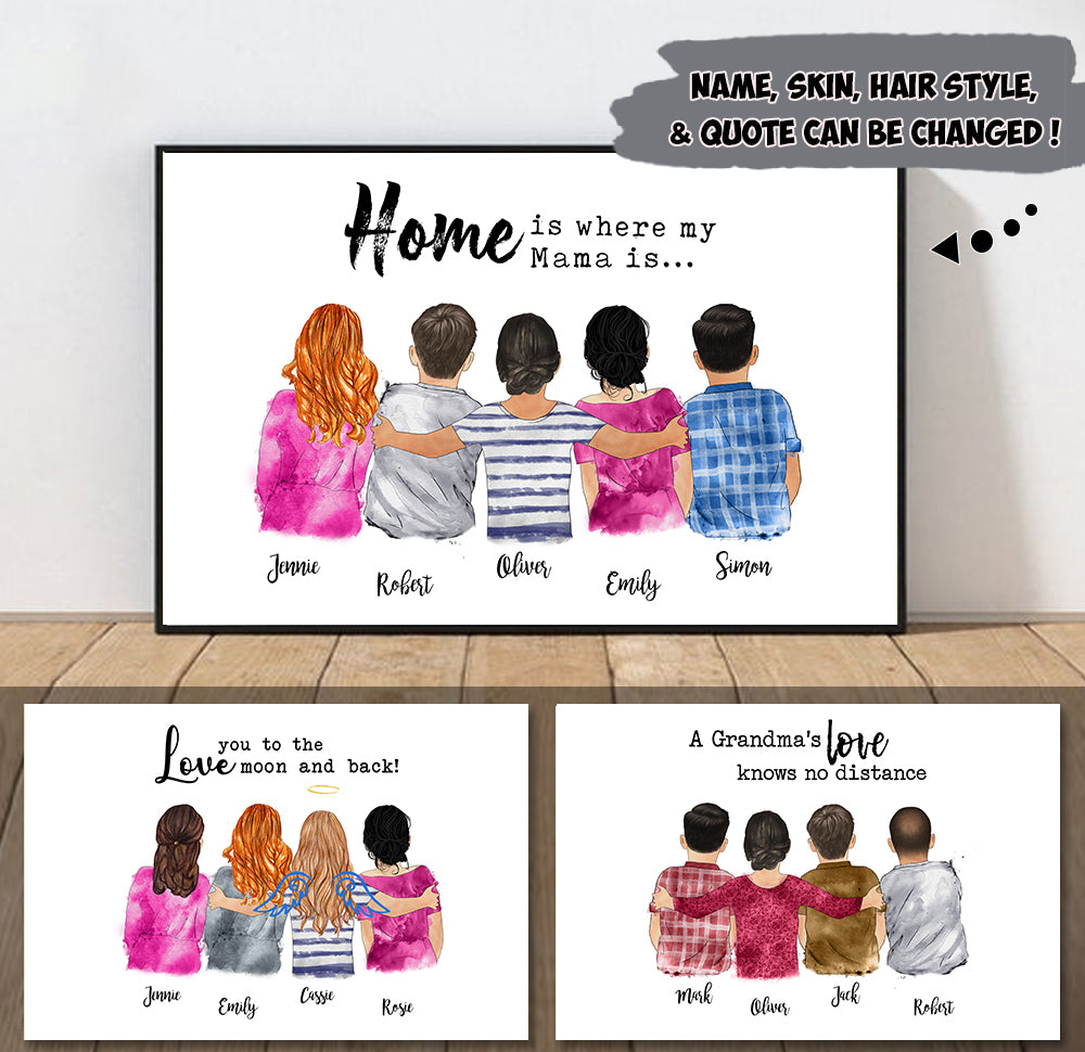 Personalized Mother's Hug Mom/Daughters/Sons, Sisters/Brothers, Grandma/Granddaughters Poster Canvas, Perfect Gift For Mother's Day Custom Gift Watercolor Art