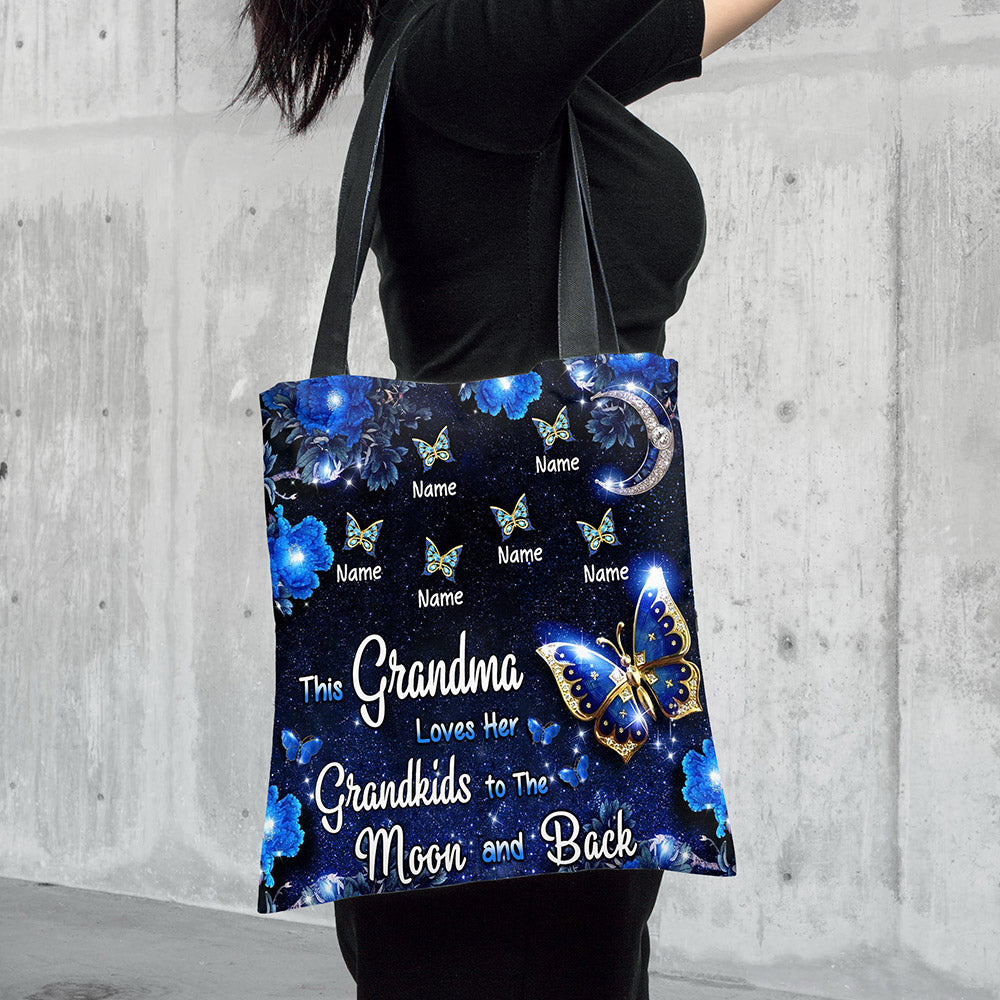This Grandma Loves Her Grandkids To The Moon And Back Printed Personalized Tote Bag For Grandma