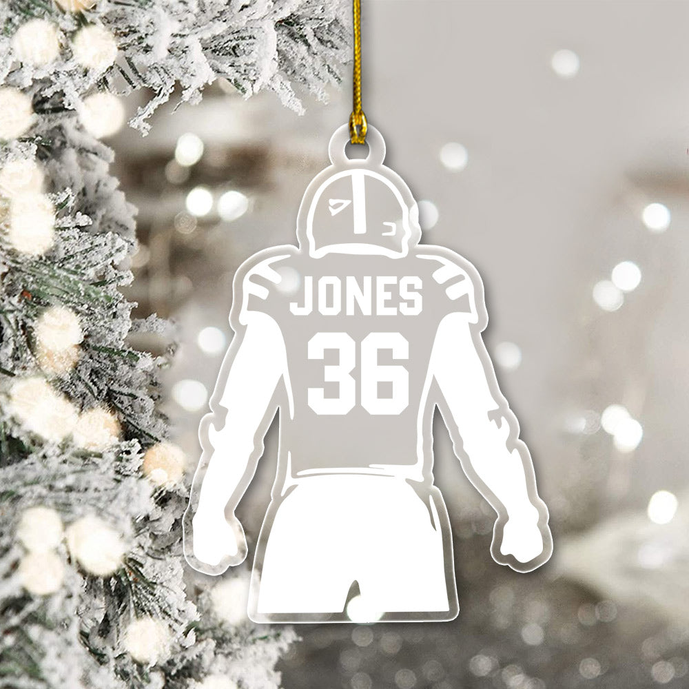 Engraved Acrylic Football Player Ornament Personalized Football Ornament 2 Sides Print, DO99, Made By Acrylic And The 2 Sides Are The Same