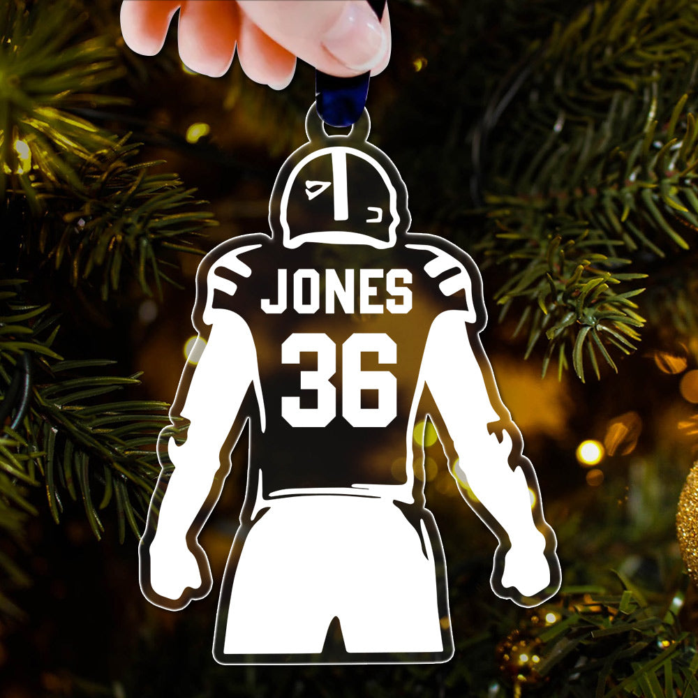 Engraved Acrylic Football Player Ornament Personalized Football Ornament 2 Sides Print, DO99, Made By Acrylic And The 2 Sides Are The Same