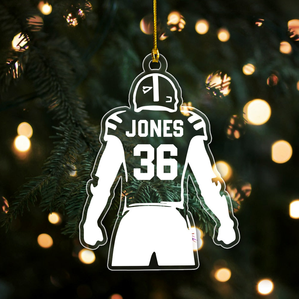 Engraved Acrylic Football Player Ornament Personalized Football Ornament 2 Sides Print, DO99, Made By Acrylic And The 2 Sides Are The Same