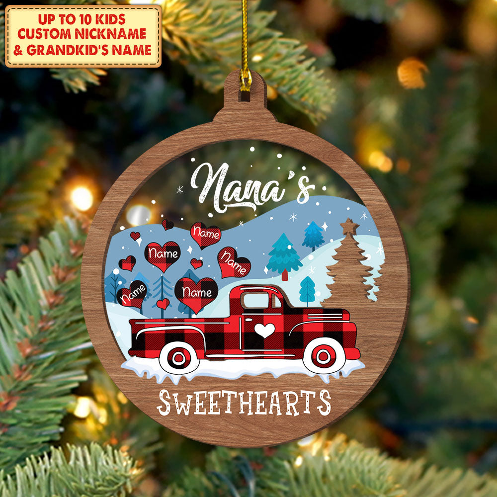 Nana's Sweethearts Truck Personalized 2 Layers Mix ornament For Grandma HN98 DO99