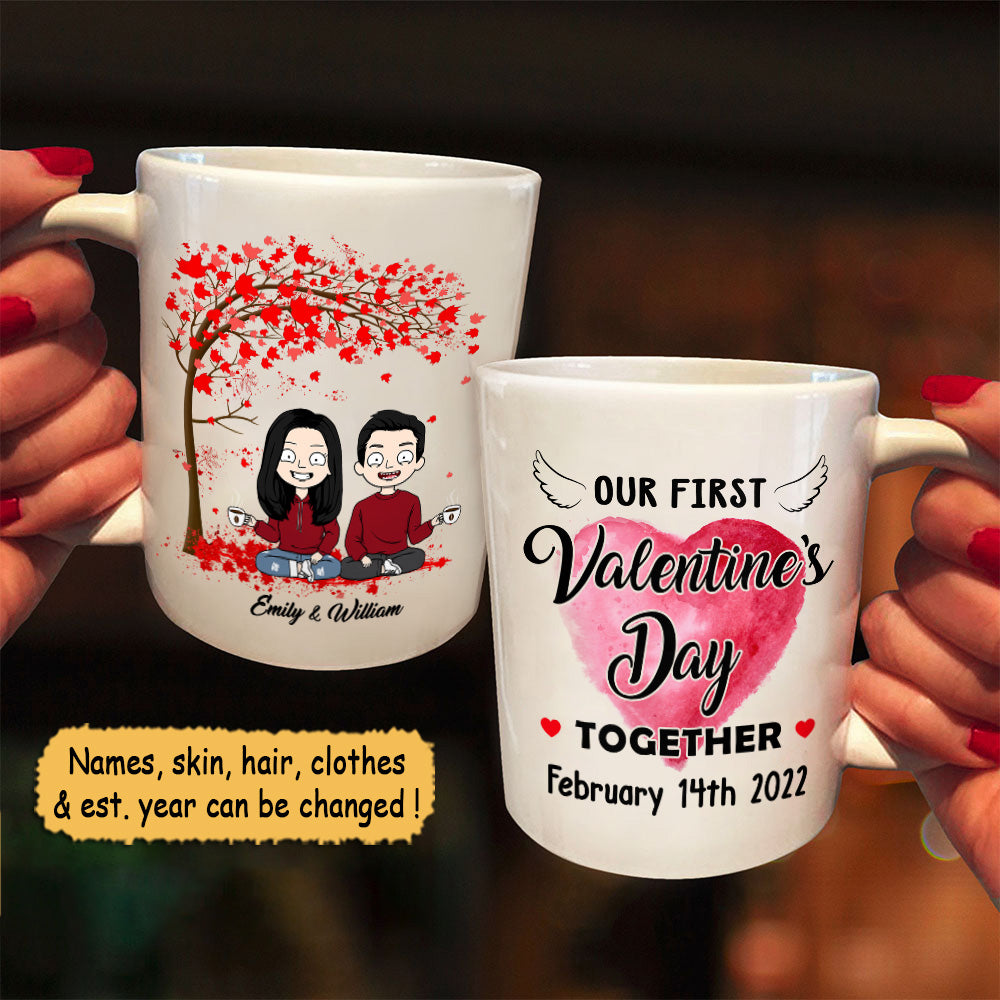 Personalized Mug For Couples, Our First Valentine’S Day Together February 14Th 2021, Names & Characters Can Be Changed