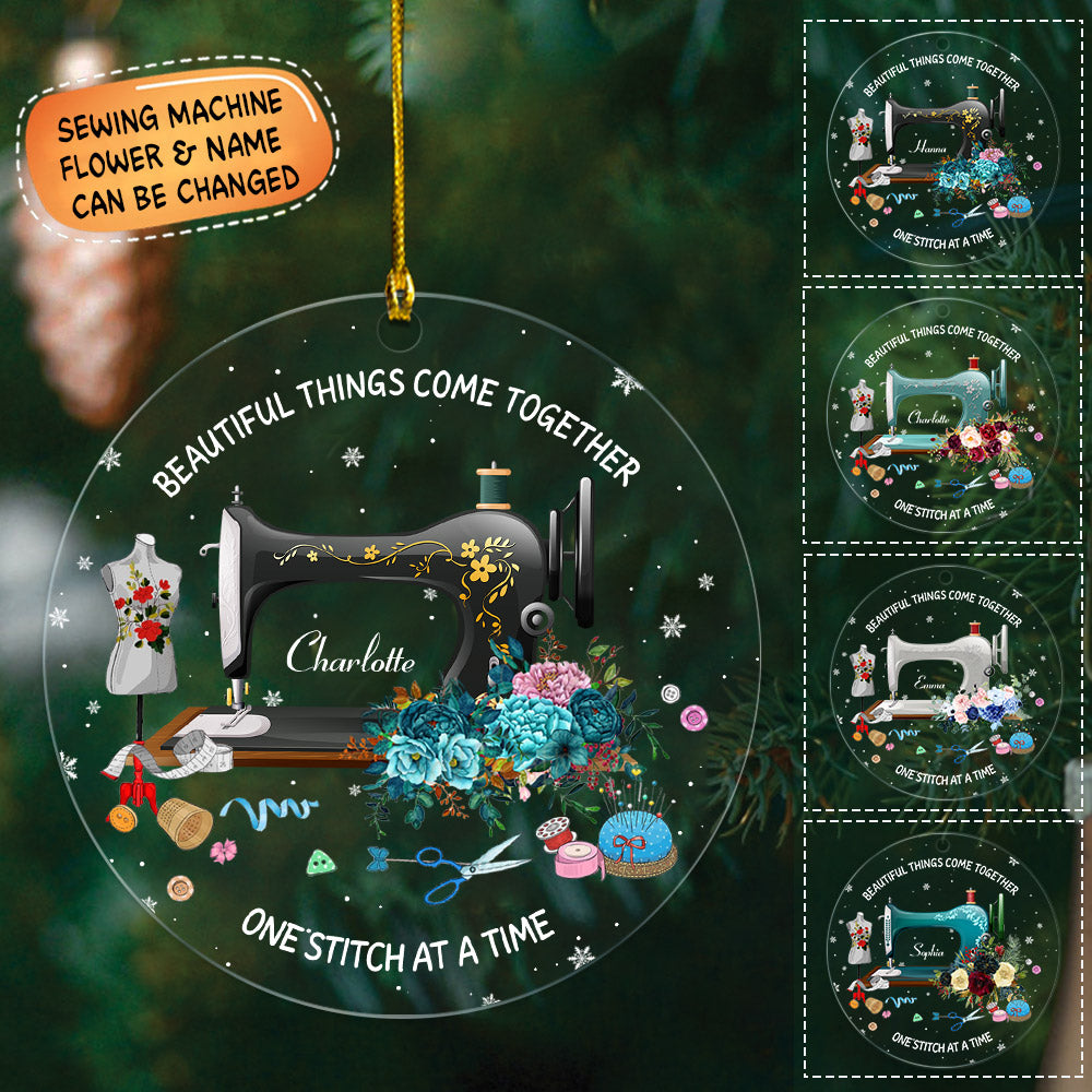 Sewing Machine Custom Shaped Acrylic Ornament Two Sides Print, Christmas Gift, Name & Flower can be changed Vr2,LIHD, Made By Acrylic And The 2 Sides Are The Same