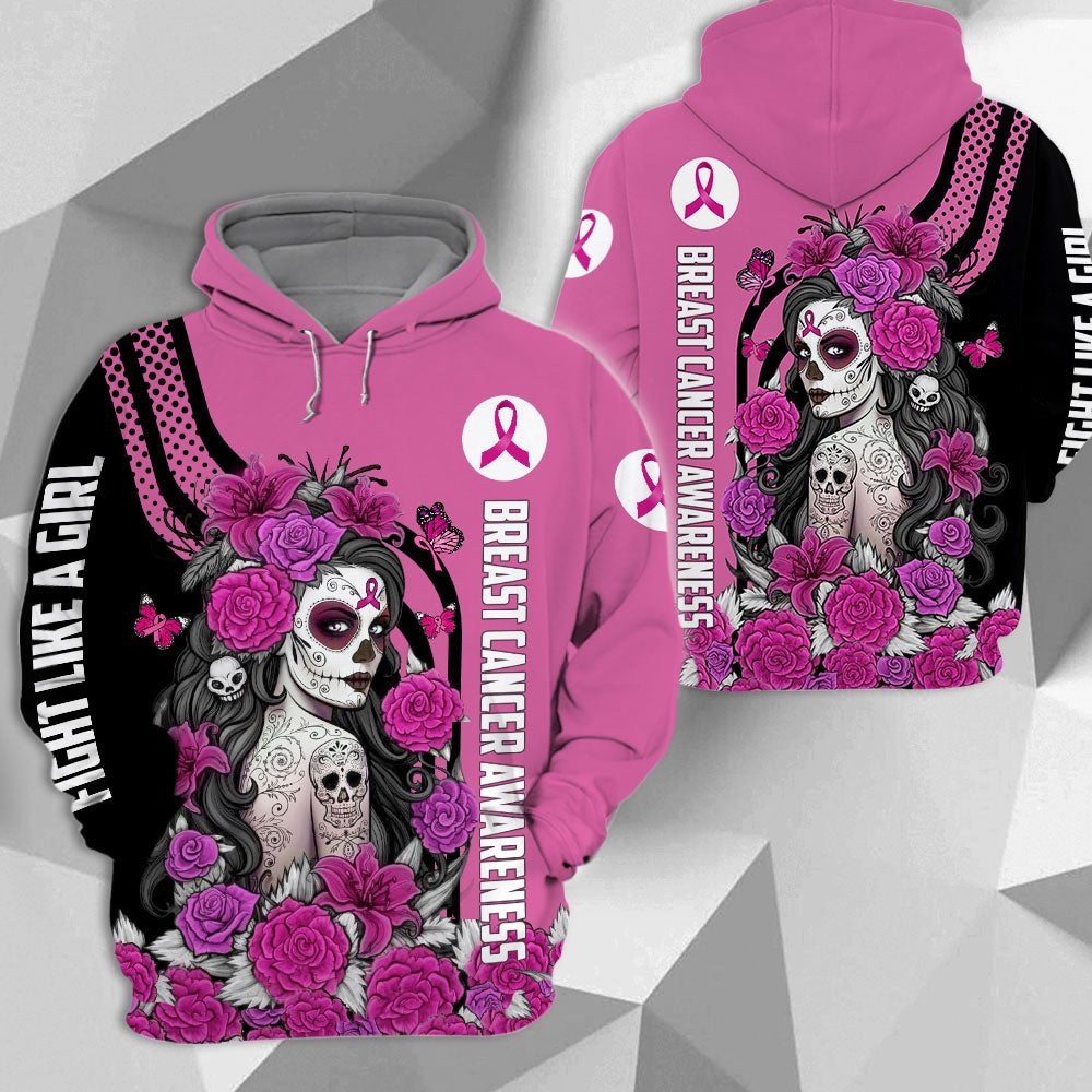 Sugar Skull Artwork, All Over Print Shirts For Helping Raise Awareness Of Breast Cancer